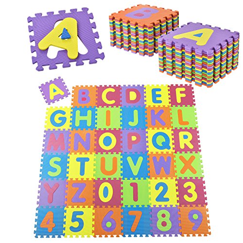 Juskys Kinder Puzzlematte 36 –Teilig aus Rutschfestem Eva-Schaumstoff – Kälteisolierender Kinderspielteppich mit Buchstaben von A bis Z & Zahlen von 0 bis 9