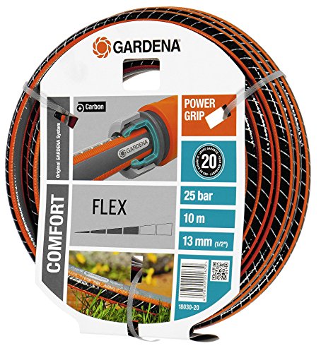 GARDENA Comfort FLEX Schlauch 13 mm (1/2'), 10 m: Formstabiler, flexibler Gartenschlauch mit Power-Grip-Profil, aus hochwertigem Spiralgewebe, 25 bar Berstdruck, ohne Systemteile (18030-20)