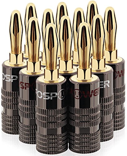 FosPower Bananenstecker (6 Paar / 12 Stück) 24K Vergoldet Bananas für Lautsprecherkabel, Wandplatte & mehr (6 Rot & 6 Weiß)