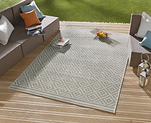 Bougari Raute in-und Outdoorteppich, Polypropylen, Grau / Creme, 200.0 x 140 x 0,8 cm