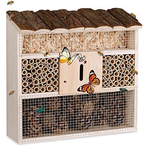 Deuba Insektenhaus Insektenhotel Schmetterlingshaus aus Holz Nistkasten Nistplatz Brustkasten Bienenhaus Insekten Bienen Hotel Natur Garten 40cm