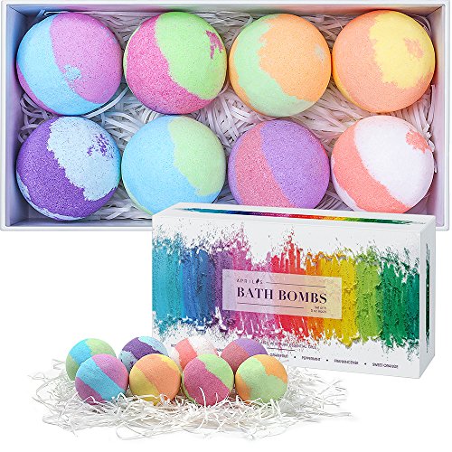 Aprilis Badekugel Geschenkset, Veganes Luxus-Badekugelset mit ätherischen Ölen, üppigen Sprudelblasen & hautberuhigenden Inhaltsstoffen, 8 x 70 g (Badesalz/Badzusatz)
