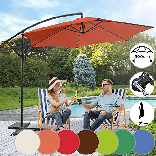 MIADOMODO Sonnenschirm Ø 300cm in Farbwahl - mit Handkurbel,Wasserabweisender, inkl. Ständer - Ampelschirm, Gartenschirm, Kurbelschirm, Marktschirm, Sonnenschutz für Balkon, Tarasse