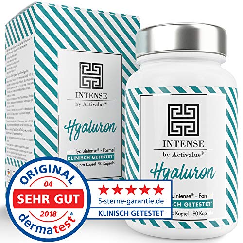 Testurteil* SEHR GUT: Hyaluronsäure mit HYALUINTENSE-Formel, Wirksamkeit von DERMATEST bestätigt, 350mg Premium-Hyaluronsäure, 90 Kapseln, 100% vegan, in Deutschland hergestellt