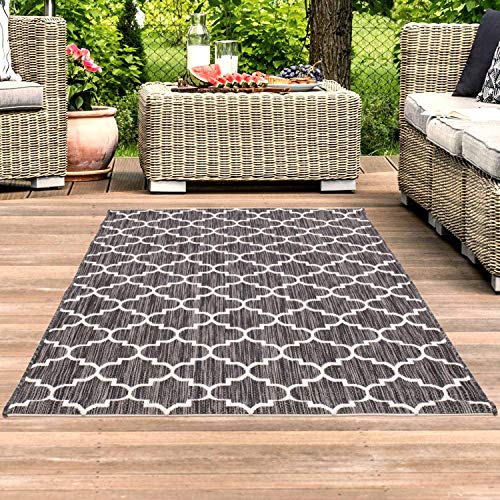 Outdoor-Teppich Flachgewebe Teppich Terrasse Balkon, Modern mit Geometrischen Muster in Grau für Außen- und Innenbereich Größe 160/230 cm