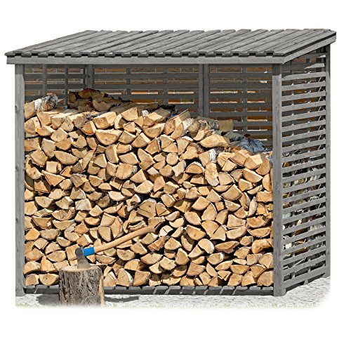 Gartenpirat Kaminholzregal XXL mit Rückwand für 3,8 m³ aus Holz Grau für Brennholz