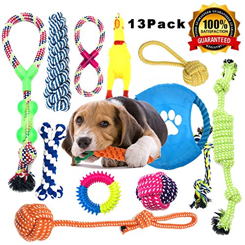 Anwin Hundespielzeug 13pcs Kauspielzeug Interaktives Spielzeug Set Intelligenz Hundeseile Spielset Seil mit geflochtem Ball aus Baumwolle Zahnreinigung für große mittelere kleine Hunde und Welpen