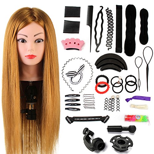 Neverland Beauty 24' Übungskopf Frisierkopf Friseur 60% Echthaar Haar Perückenkopf Puppenkopf Übungskopf Friseurkopf Ausbildung Kopf Mit Halter + Hair Styling Braid Set #27