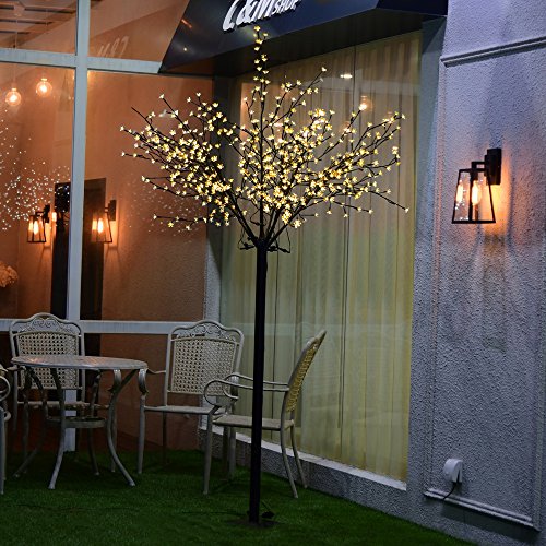 VINGO Warmweiß LED Kirschblütenbaum 250cm 600 LEDs für Innen und Außen Weihnachten Blütenbaum Lichterbaum Lichterkette