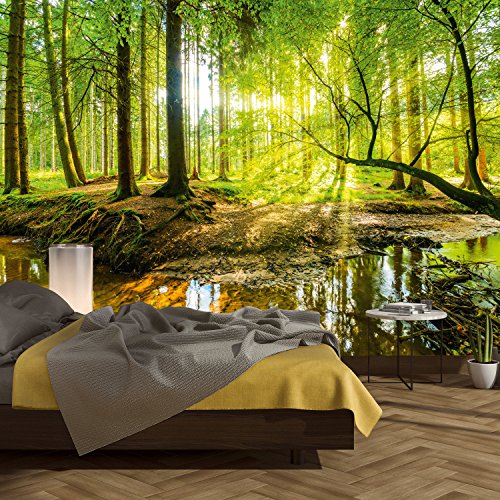 Fototapete Wald 366 x 254 cm Bäume Sonne Schlafzimmer Tapete inklusiv Kleister livingdecoration