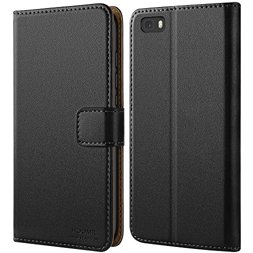 Huawei P8 Lite Hülle, HOOMIL Handyhülle Premium Leder Tasche Flip Case Schutzhülle für Huawei P8 Lite - Schwarz (H3164)