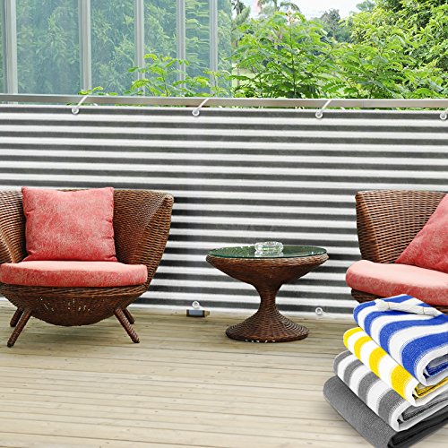 Balkon Sichtschutz UV-Schutz | 90x500cm | wetterbeständiges und pflegeleichtes HDPE-Spezialgewebe | grau-weiß gestreift