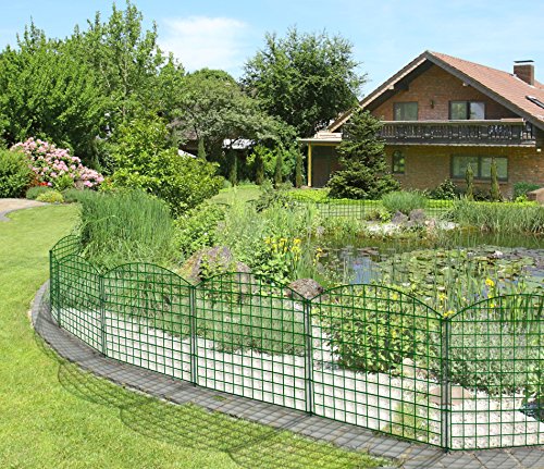 Metall Teichzaun - Set Oberburg/Oberbogen 375 x 79/64 cm 11 tlg. - anthrazit - Zaun Gartenzaun Oberbogen Steckzaun CampingzaunTiergehege Zaunmatten Hühnerzaun Katzenzaun Hundezaun Schutzzaun