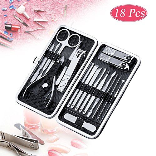 18-Teiliges Maniküre Set, Tencoz Pediküre Maniküre Nagelknipser Set Edelstahl nagelschneider Pflege Set Nagelhautschieber Nagelfeilen Nagelscheren Nagelpflege Reise Beauty Kit (Schwarz)