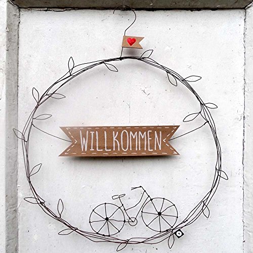 Türkranz 'Willkommen' aus Draht, Fahrrad