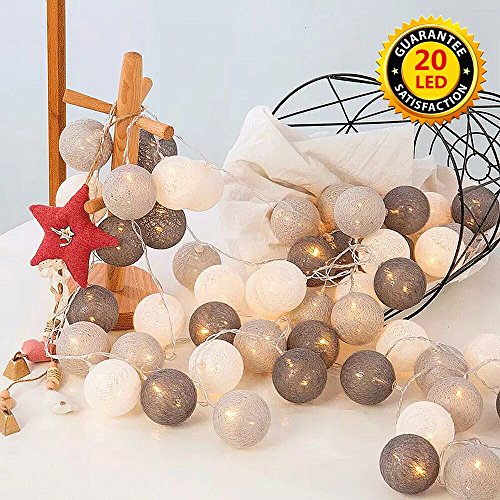 ELINKUME LED Lichterkette mit 20 Baumwollkugeln, Leuchtfarbe-warmweiß, Batteriebetrieben, 3.3M Lampion Partylichterkette Deko für Innen Balkon Party Hochzeit Feiertag, Kalte Töne