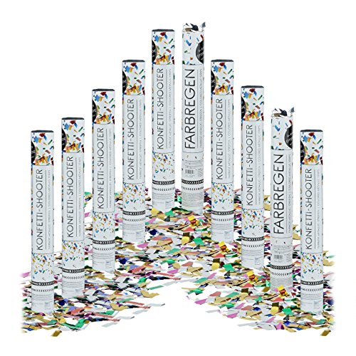 10 x Party Popper 40 cm im Konfettikanonen Set, Konfetti Bombe für Hochzeit und Geburtstag, Konfetti Shooter 6-8 m Effekthöhe, bunt metallic