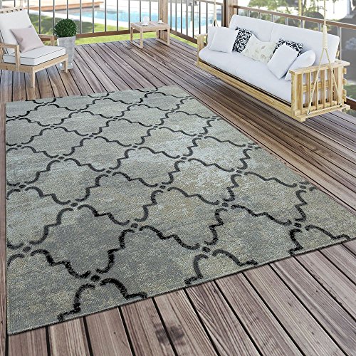Paco Home in- & Outdoor Teppich Modern Vintage Design Terrassen Teppich Wetterfest Grau, Grösse:60x100 cm