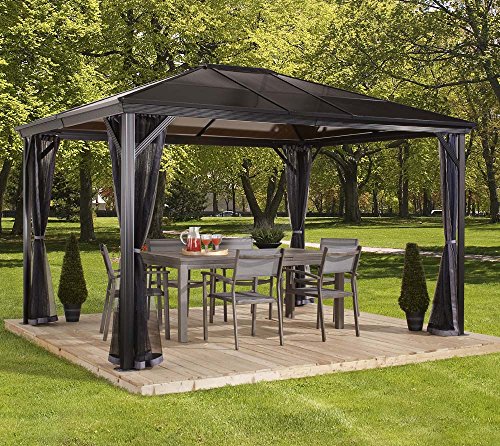 Aluminium Pavillon Überdachung Gazebo Verona 10x14 mit Doppelstegplatten // 298x423 cm (BxT) // Gartenlaube mit Doppelstegdach von Sojag