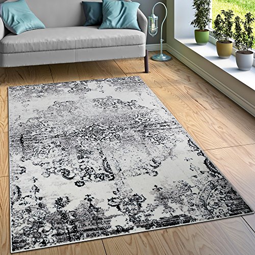 Designer Teppich Wohnzimmer Teppiche Ornamente Vintage Optik Schwarz Weiß, Grösse:120x170 cm
