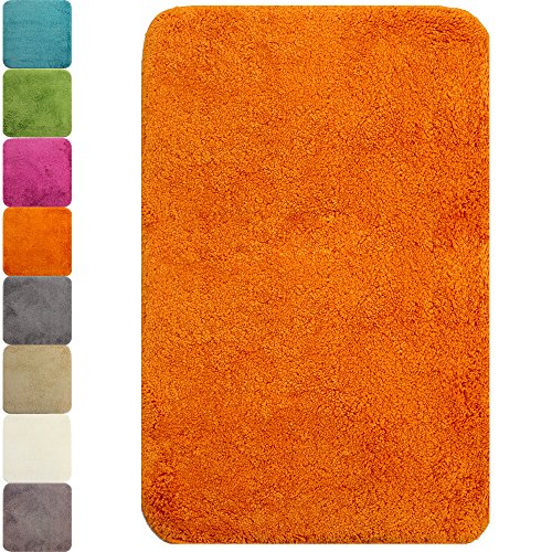 proheim Badematte in vielen Formen rutschfester Badvorleger Premium Badteppich 1200 g/m² weich & kuschelig Hochflor, Farbe:Orange, Produkt:Badematte 50 x 80 cm