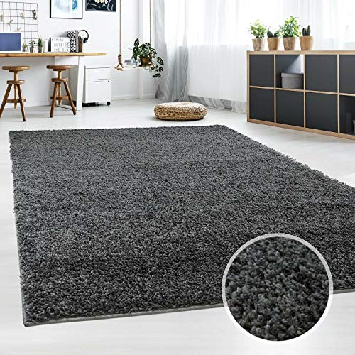 Hochflor Teppich | Shaggy Teppich fürs Wohnzimmer Modern & Flauschig | Läufer für Schlafzimmer, Esszimmer, Flur und Kinderzimmer | Langflor Carpet dunkelgrau 120x170 cm