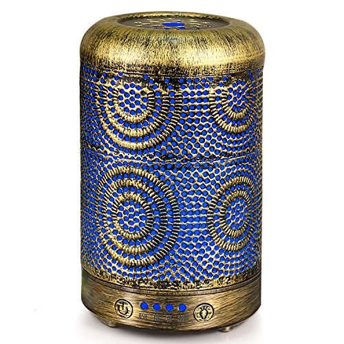 SALKING Aroma Diffuser Luftbefeuchter Humidifier, Handgefertigt Metall Diffusor für ätherische Öle, Automatisch Power-Off, 7 Farbe Licht Vintage Aromatherapie für Baby, Zuhause Büro Oder Yoga MEHRWEG