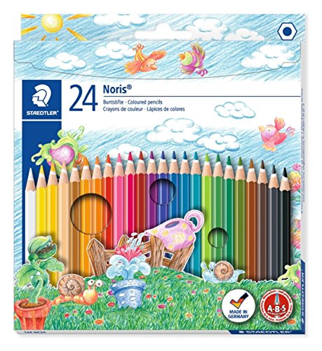 Staedtler Noris Club 144 NC24 Buntstifte, erhöhte Bruchfestigkeit, sechskant, Set mit 24 brillanten Farben, kindgerecht nach DIN EN71, umweltfreundliches PEFC-Holz