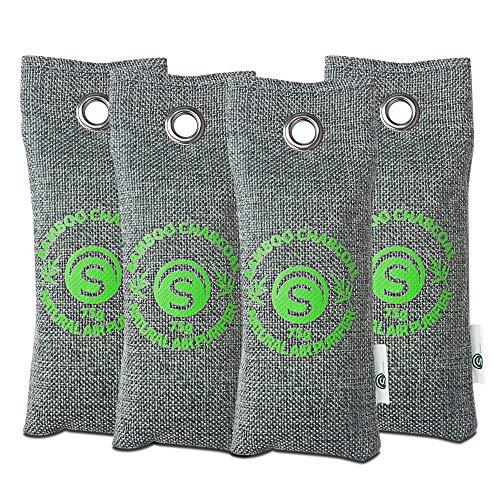Bambus Aktivkohle Schuh-Geruchsentferner 4 x 75g | Schuhtrockner Anti Feuchtigkeit | Deo für Schuhe | Geruchsneutralisierer gegen Fußgeruch durch Schweißfüße | Schuhschrank Erfrischer | von Stimio