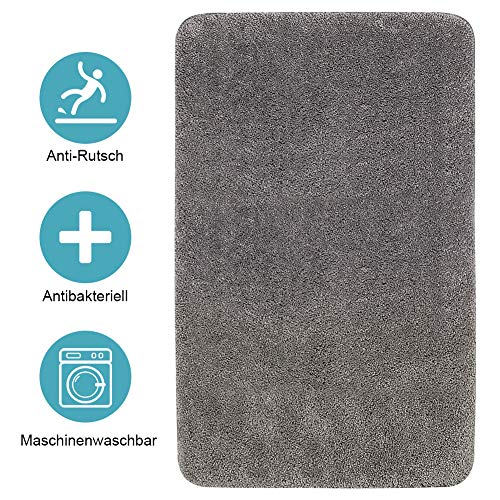 KINGOD Badematte, rutschfeste Badteppich, Umweltfreundliche TPR-Material Badezimmerteppich rutschfest, Antibakteriell Schimmelresistent Maschinenwaschbar Badvorleger für Badezimmer 50X80cm Grau