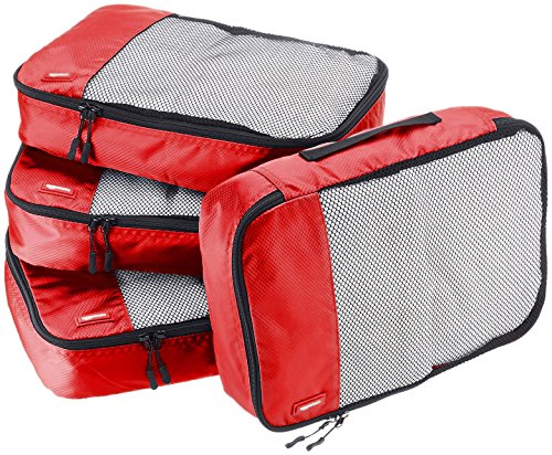 AmazonBasics Mittelgroße Kleidertaschen, 4 Stück, Rot