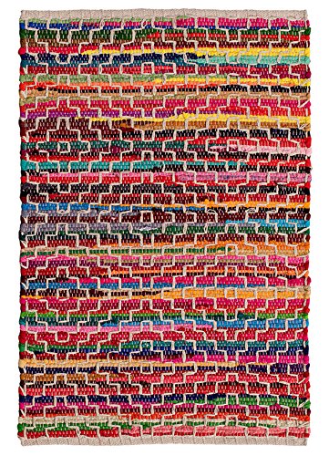 Second Nature Online Mandira Flickenteppich aus recycelter Baumwolle, mit Stickerei, 60 x 90 cm, Mehrfarbig