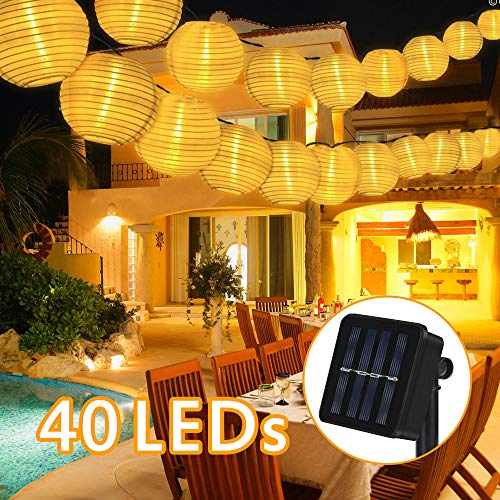 Nasharia Solar Lichterkette Außen Lampions,8 Meter 40 LED 2 Modi Warmweiß Laterne IP65 Wasserdicht Solar Beleuchtung Aussen für Garten, Hof, Balkon, Hochzeit, Fest Deko