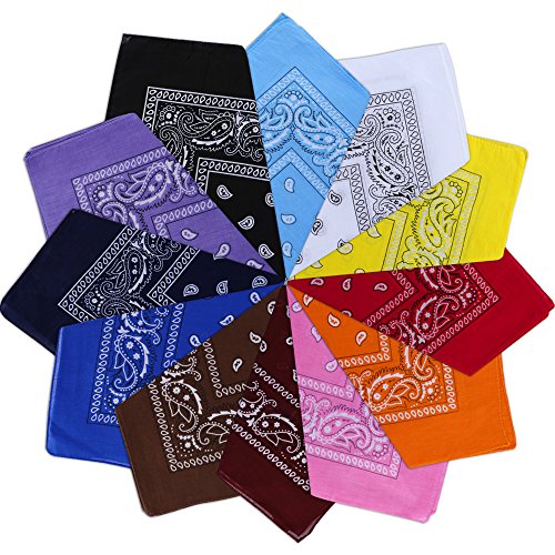 Nasharia Bandana Kopftuch 100% Baumwolle, 12 Pack Paisley Bandana Halstuch 55 x 55 cm Kopftuch Armtuch Mischfarben Haar, Hals, Kopf Schal Nickituch Vierecktuch