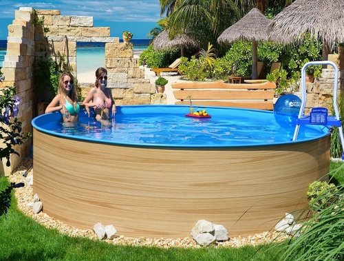 Poolzon Stahlwandpool Woodstyle Funzon 3,50 x 1,20m Rundpool-Holzdekor Holzpool