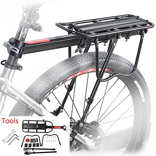 Mountainbike Gepäckträger,ZOOYAUE Einstellbare Träger Fahrrad Gepäckträger,Maximalbelastung 100kg,Aluminiumlegierung,Schnelle Installation，mit Reflektor