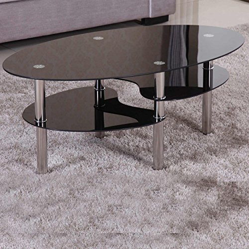 Euro Tische Couchtisch Glas mit 8mm Sicherheitsglas & Facettenschliff - Glastisch perfekt geeignet als Beistelltisch/Wohnzimmertisch (98x58x42cm, Schwarz/Schwarz)