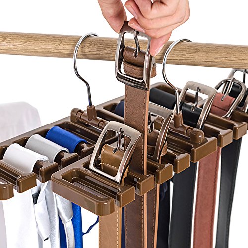 10 Slot Krawatte Gürtel Schal Rack Organizer Stabiler Kunststoff Closet Space Saver Gürtel Garderobenbügel mit Metall Haken, braun, 10 Slot