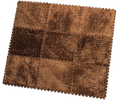 HemingWeigh Fuzzy-Bereichs-Wolldecke - 9 Flauschiger Teppichfliesen Für Kinder - (Braun)