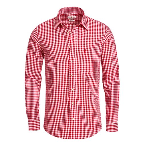 Almsach Herren Trachtenhemd Slim-Fit Slim-Line Trachten-Mode traditionell-kariert s-XXL viele Farben, Größe:XL, Farbe:Rot