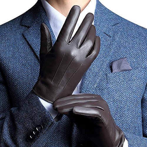 FLY HAWK Winter Handschuhe aus Echtem Leder Herren Lederhandschuhe für Touch Screen geeignet, warm gefütterte klassische Handschuhe mit Geschenk-Verpackung, Schwarz/Braun