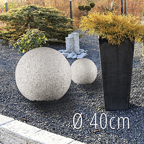 LED Garten Leuchtkugel Gartenleuchte 40cm in Stein Optik Granit matt für Außen IP65 mit OSRAM 10W E27 LED warmweiß Kugelleuchte inkl. 3m Kabel