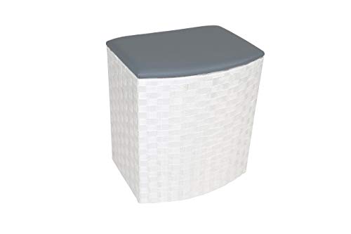 Kobolo Praktischer Halbrunder Wäschebehälter Wäschesammler aus Nylongeflecht mit gepolstertem Deckel aus Kunstleder