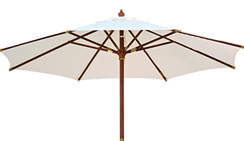 Großer Sonnenschirm „Sunshine“ ø 300cm ( 3,0 Meter ) |  Weißer Strand-Schirm mit hohem UV-Schutz 50+  Windauslass ermöglicht stabilen Einsatz als Markt-Schirm, Balkon-Schirm & Garten-Schirm  Perfekter Schattenspender und Großschirm aus bruchsicherem Ramin-Holz