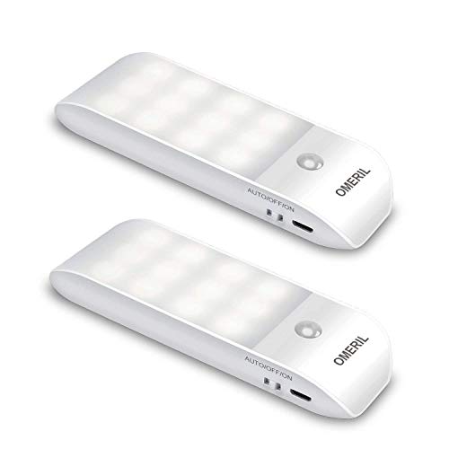 LED Nachtlicht mit Bewegungsmelder OMERIL LED Licht [2 Stück] USB Aufladbare Nachtlampe Schranklicht mit 3 Modi (Auto/ON/OFF), Orientierungslicht für Kinderzimmer, Flur usw. (12LEDs, Warmweiß)