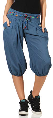 Malito Damen Pumphose in Unifarben | lässige Kurze Hose | Bermuda für den Strand | Haremshose - Pants 3416 (Jeansblau)