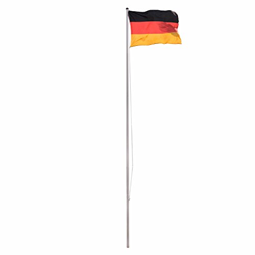 Park Alley Fahnenmast Flaggenmast aus Aluminium und Bodenhülse 6,50 m, inkl. Deutschland Flagge 120 x 80 cm