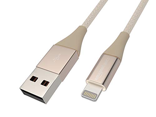 AmazonBasics - USB-A auf Lightning-Kabel mit doppelt geflochtenem Nylon - Apple MFi-zertifiziert, Goldfarben, 0,9 meters