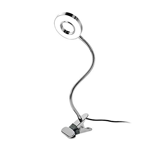 Eyocean LED-Leselampe, dimmbare Klemmleuchte für Bettkopfteil, Schlafzimmer, Büro, 3 Modi & 9 Dimmstufen, flexibles Klemmlicht,Inklusive CE Adapter, 7W, Silber