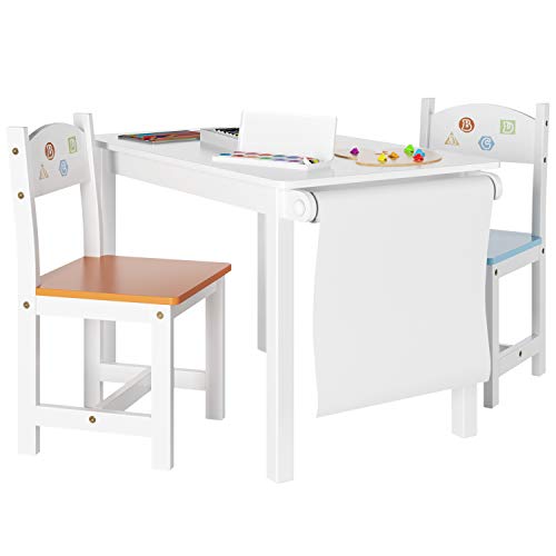 Homfa Kindersitzgruppe Kindertisch Kinderstuhl Kindermöbel aus 1x Tisch und 2X Stühle mit Rollenhalter
